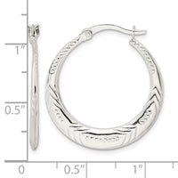 Sterling Silver Polished & Textured Knife Edge Round Hoop Earrings