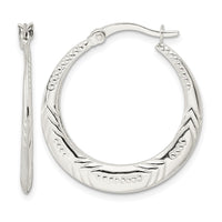 Sterling Silver Polished & Textured Knife Edge Round Hoop Earrings