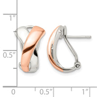 Sterling Silver & Rose-tone Polished X Omega Back J-Hoop Earrings