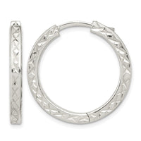 Sterling Silver Polished D/C Square Tube Locking Hoop Earrings