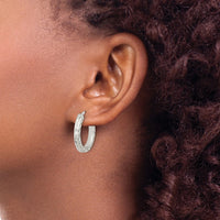 Sterling Silver Polished D/C Square Tube Locking Hoop Earrings