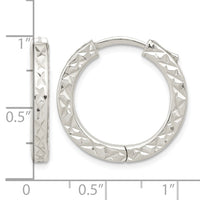 Sterling Silver Polished D/C Square Tube Locking Hoop Earrings