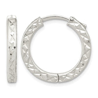 Sterling Silver Polished D/C Square Tube Locking Hoop Earrings