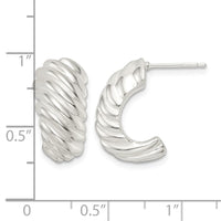 Sterling Silver Polished Hollow J Hoop Post Earrings