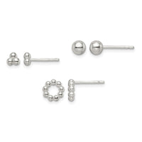 Sterling Silver Beaded and Stud Post Earring Set