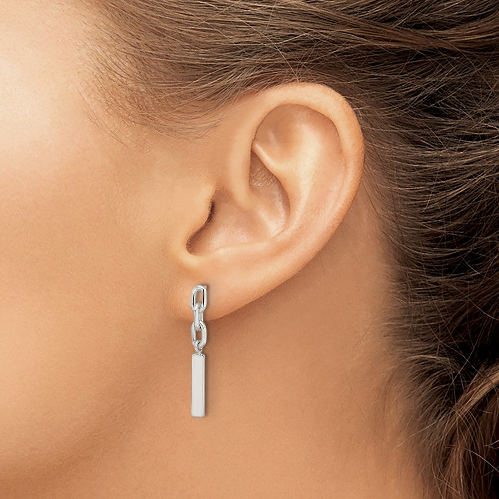 Sterling Silver Polished Bar & Chain Link Post Dangle Earrings