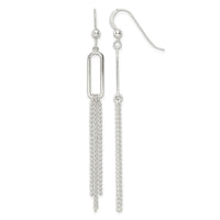 Sterling Silver Polished Oval and Multi-Strand Beaded Chain Dangle Earrings