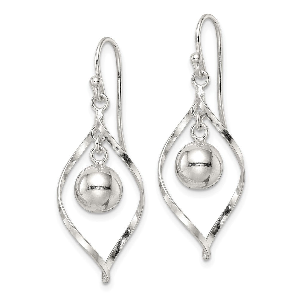 Sterling Silver Polished Twisted and Ball Dangle Earrings