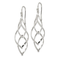 Sterling Silver Polished & Lasered Texture Twisted Dangle Hook Earrings