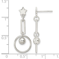 Sterling Silver Polished Star and Circle Post Dangle Earrings