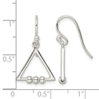 Sterling Silver Polished Beaded Triangle Dangle Earrings