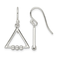 Sterling Silver Polished Beaded Triangle Dangle Earrings