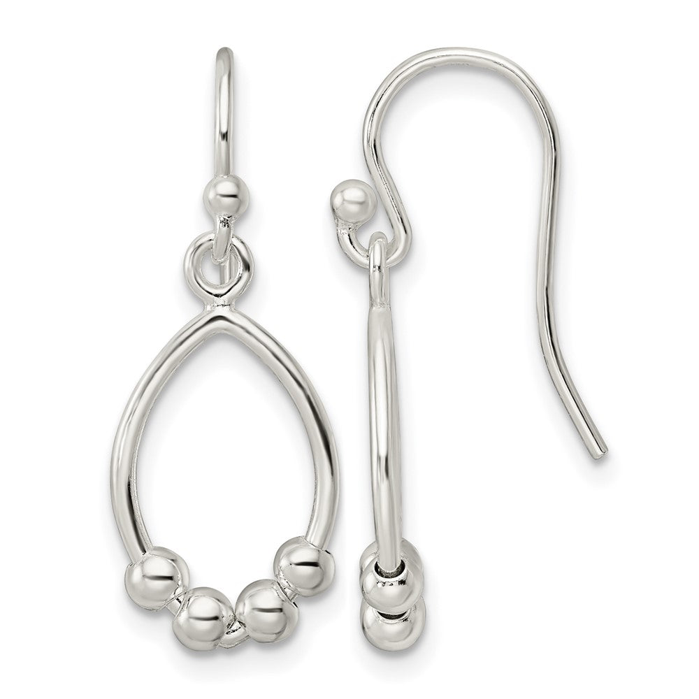 Sterling Silver Polished Beaded Teardrop Dangle Earrings