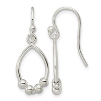 Sterling Silver Polished Beaded Teardrop Dangle Earrings