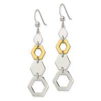 Sterling Silver and Gold-plated Polished Hexagon Dangle Earrings