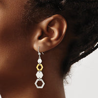 Sterling Silver and Gold-plated Polished Hexagon Dangle Earrings