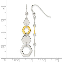 Sterling Silver and Gold-plated Polished Hexagon Dangle Earrings