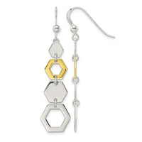Sterling Silver and Gold-plated Polished Hexagon Dangle Earrings