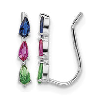 Sterling Silver RH-plated Polished Multi-color Pear CZ Ear Climber Earrings