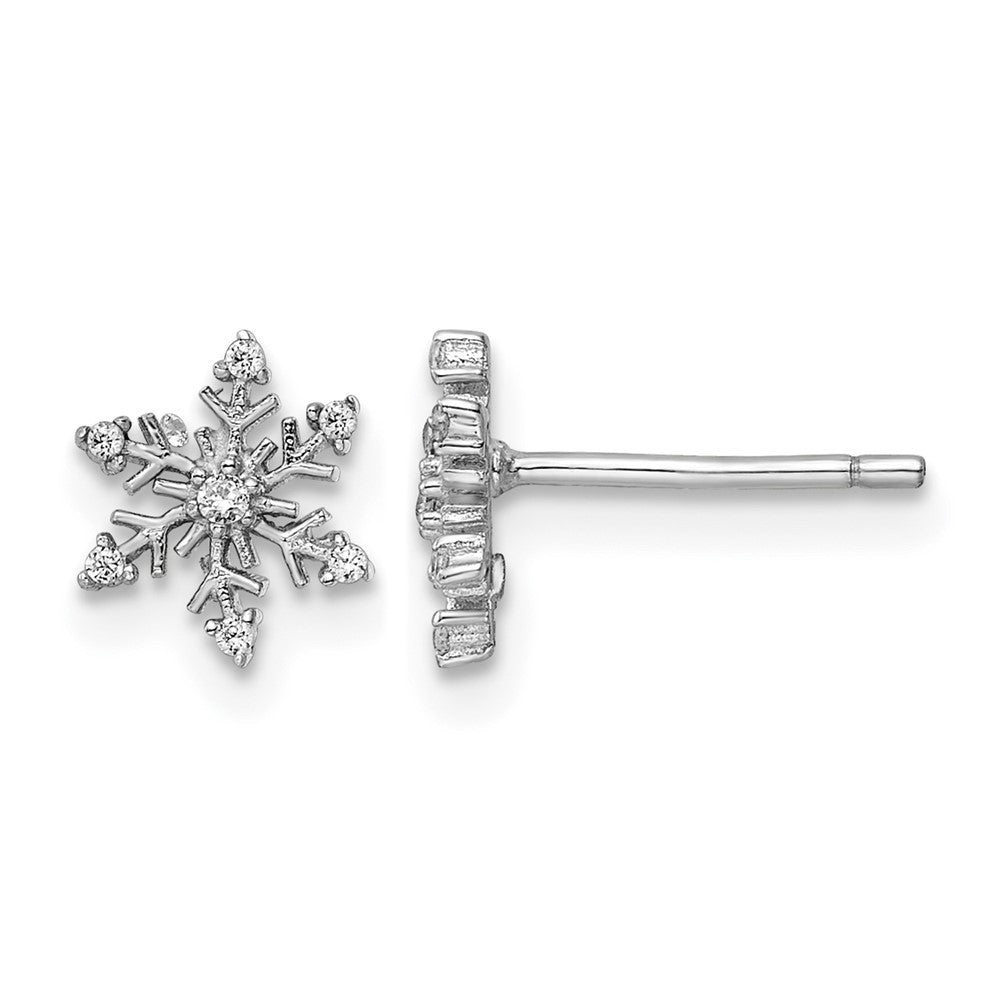 Sterling Silver Rhodium-plated Polished CZ Snowflake Post Earrings