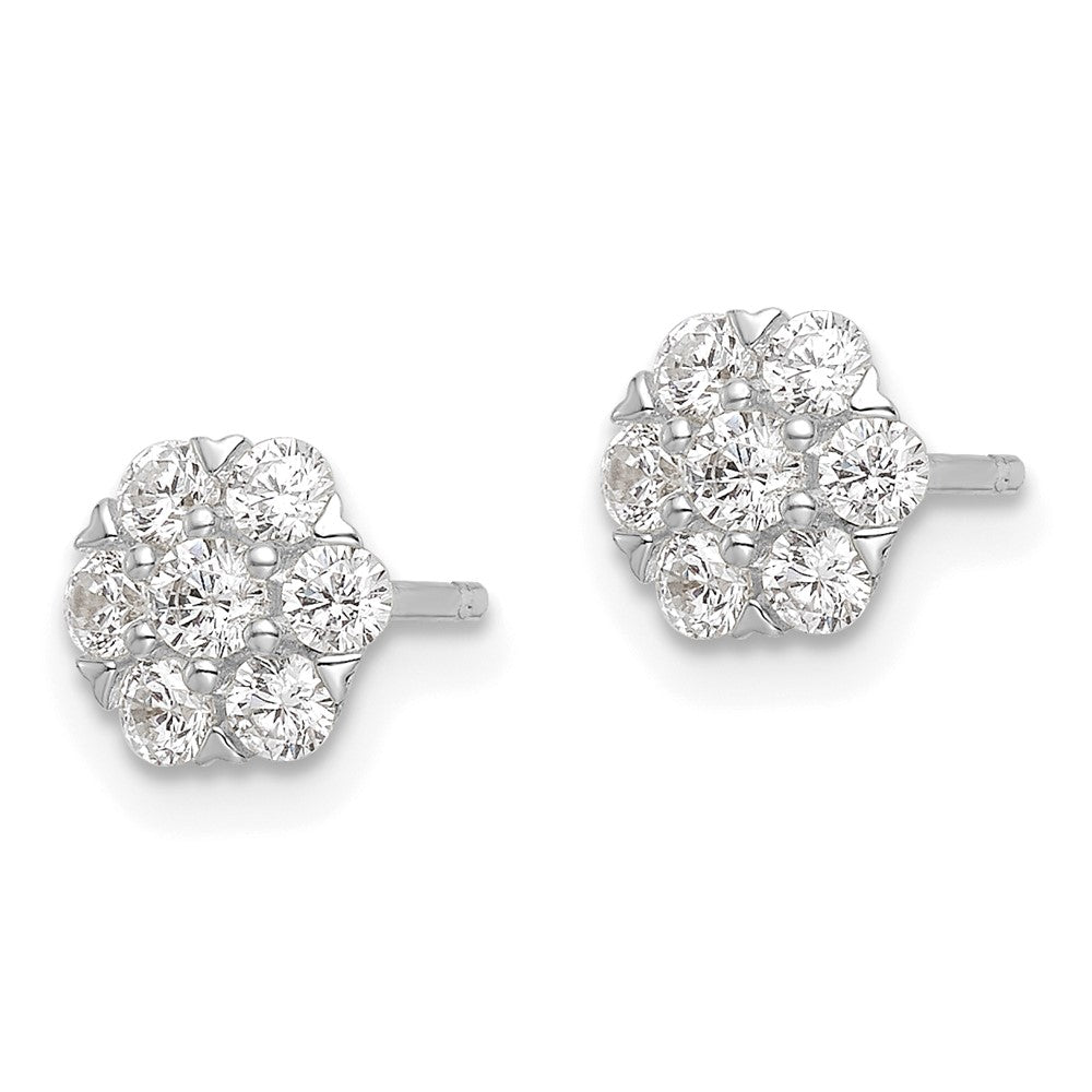 Sterling Silver Rhodium-plated Polished CZ Flower Post Earrings