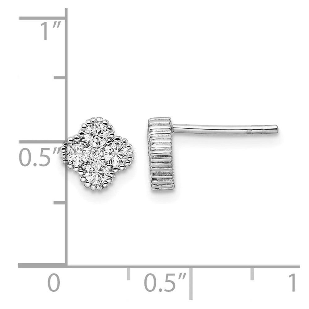 Sterling Silver Rhodium-plated Polished Quatrefoil CZ Post Earrings