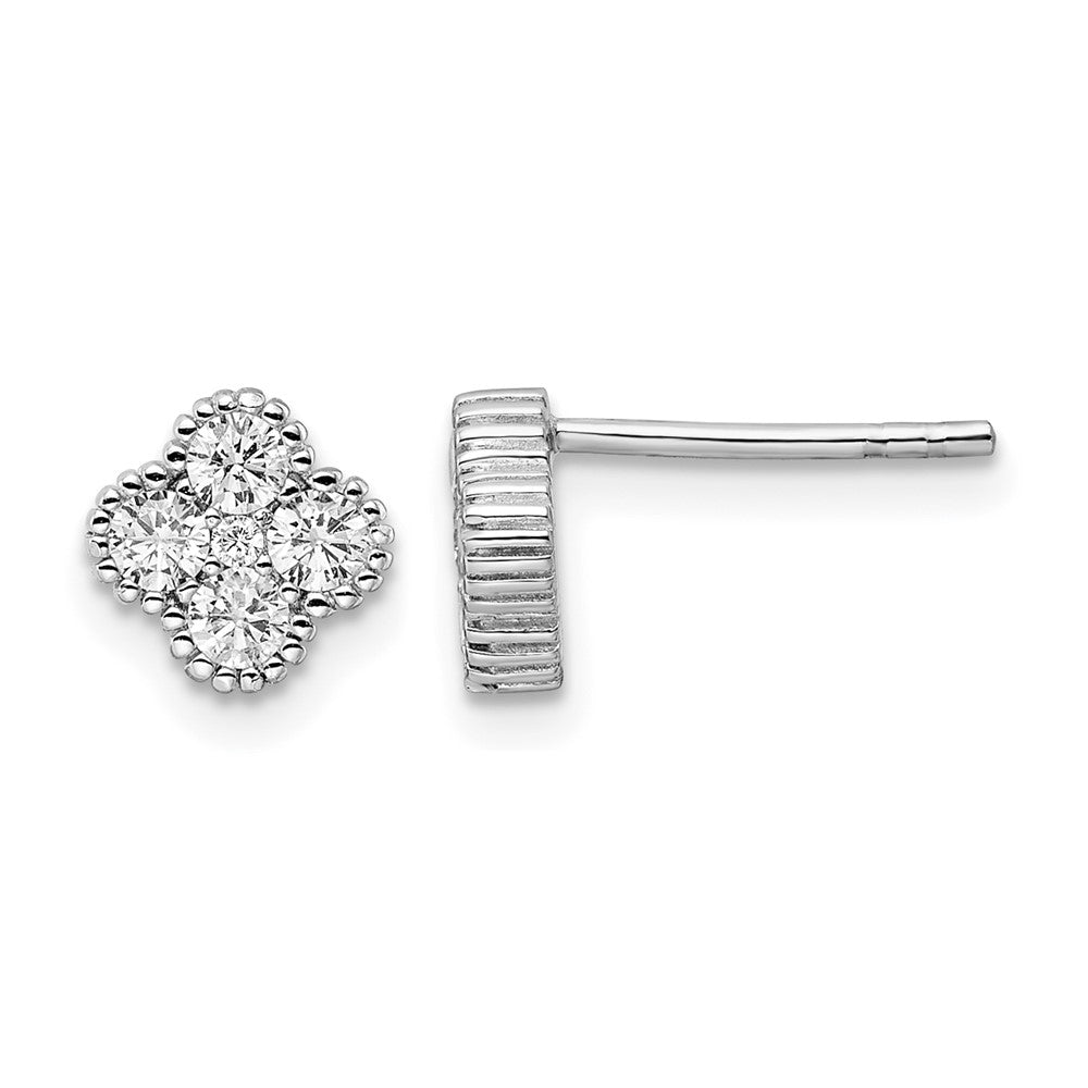Sterling Silver Rhodium-plated Polished Quatrefoil CZ Post Earrings