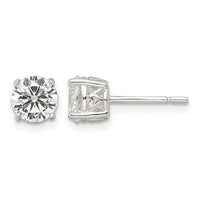 Sterling Silver Polished 6mm Round CZ Heart Basket Set Stud Earrings