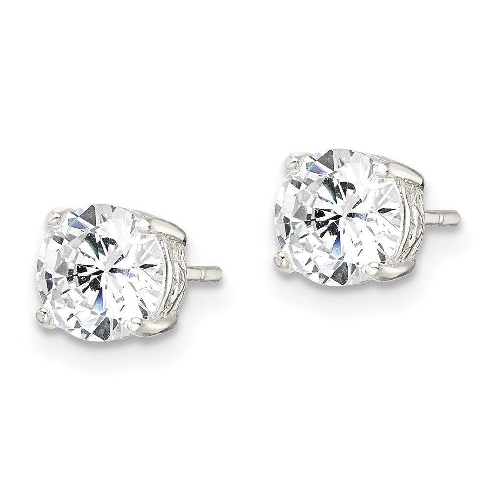 Sterling Silver Polished 6mm Round CZ Heart Basket Set Stud Earrings