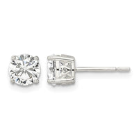 Sterling Silver Polished 6mm Round CZ Heart Basket Set Stud Earrings