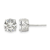 Sterling Silver Polished 8mm Round CZ Heart Basket Set Stud Earrings