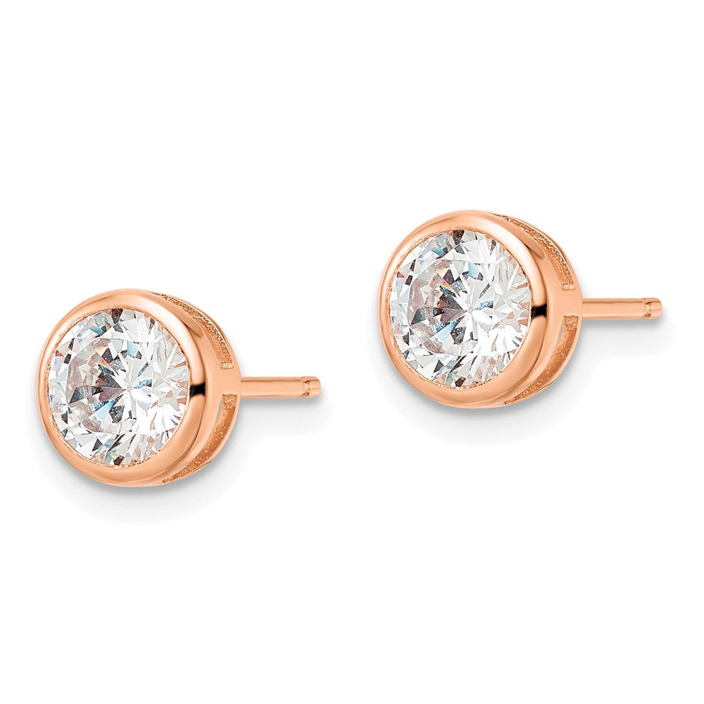 Sterling Silver Rose-tone Polished 6mm Round CZ Bezel Set Stud Earrings