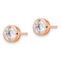 Sterling Silver Rose-tone Polished 6mm Round CZ Bezel Set Stud Earrings