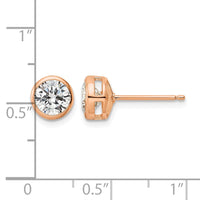 Sterling Silver Rose-tone Polished 6mm Round CZ Bezel Set Stud Earrings