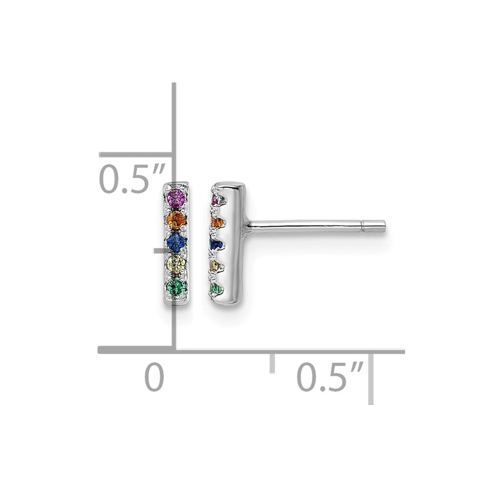 Sterling Silver Rhodium-plated Polished Multi-color CZ Bar Post Earrings
