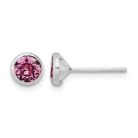 Sterling Silver Rhod-plated Polished 5mm Pink Crystal Bezel Stud Earrings