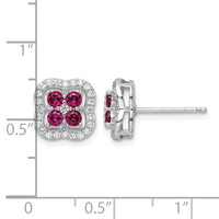 Sterling Silver Rhodium-plated Created Ruby and CZ Clover Post Earrings