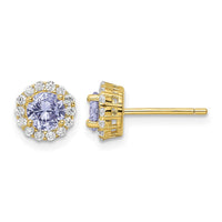Sterling Silver Gold-plated Polished Purple & White CZ Halo Post Earrings