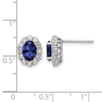 Sterling Silver Rhodium-plated Polished Blue & White CZ Oval Post Earrings