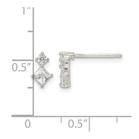 Sterling Silver Polished Two Square CZ Post Earrings