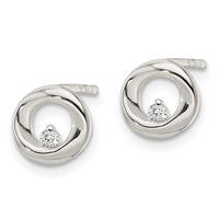 Sterling Silver Polished CZ Circle Post Earrings