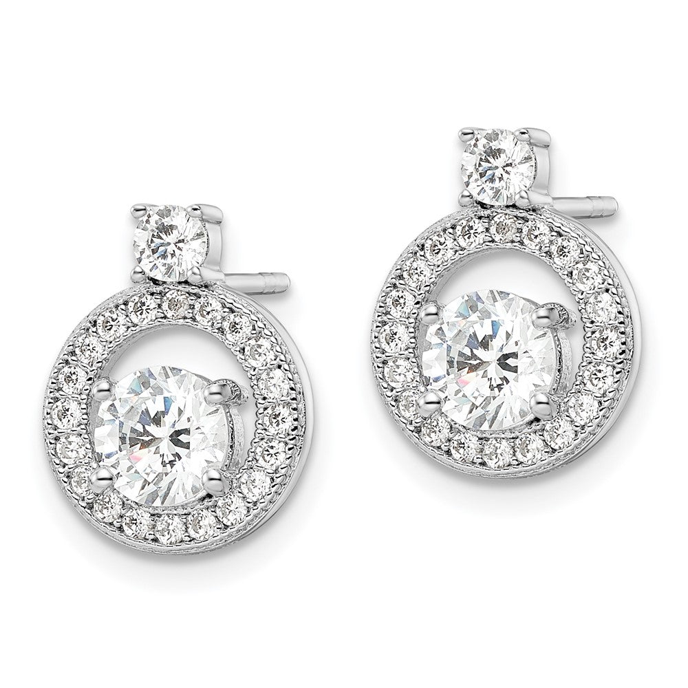 Sterling Silver Rhodium-plated Polished CZ Halo Circle Post Earrings