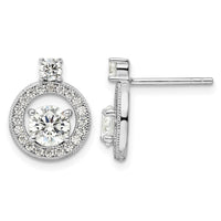 Sterling Silver Rhodium-plated Polished CZ Halo Circle Post Earrings