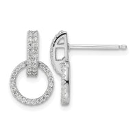 Sterling Silver Rhodium-plated Polished CZ Circle Post Dangle Earrings