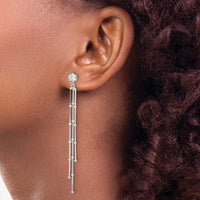 Sterling Silver Polished CZ & Beaded Chain Post Dangle Earrings