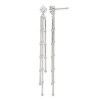 Sterling Silver Polished CZ & Beaded Chain Post Dangle Earrings