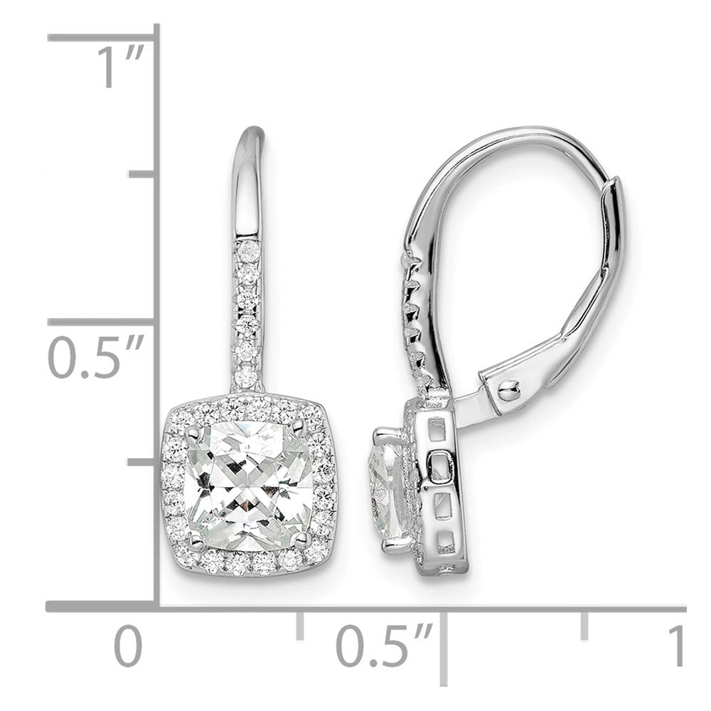 Sterling Silver RH-plated Polished Princess Cut CZ Halo Leverback Earrings