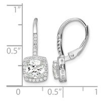 Sterling Silver RH-plated Polished Princess Cut CZ Halo Leverback Earrings
