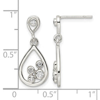 Sterling Silver Polished CZ Teardrop Dangle Post Earrings