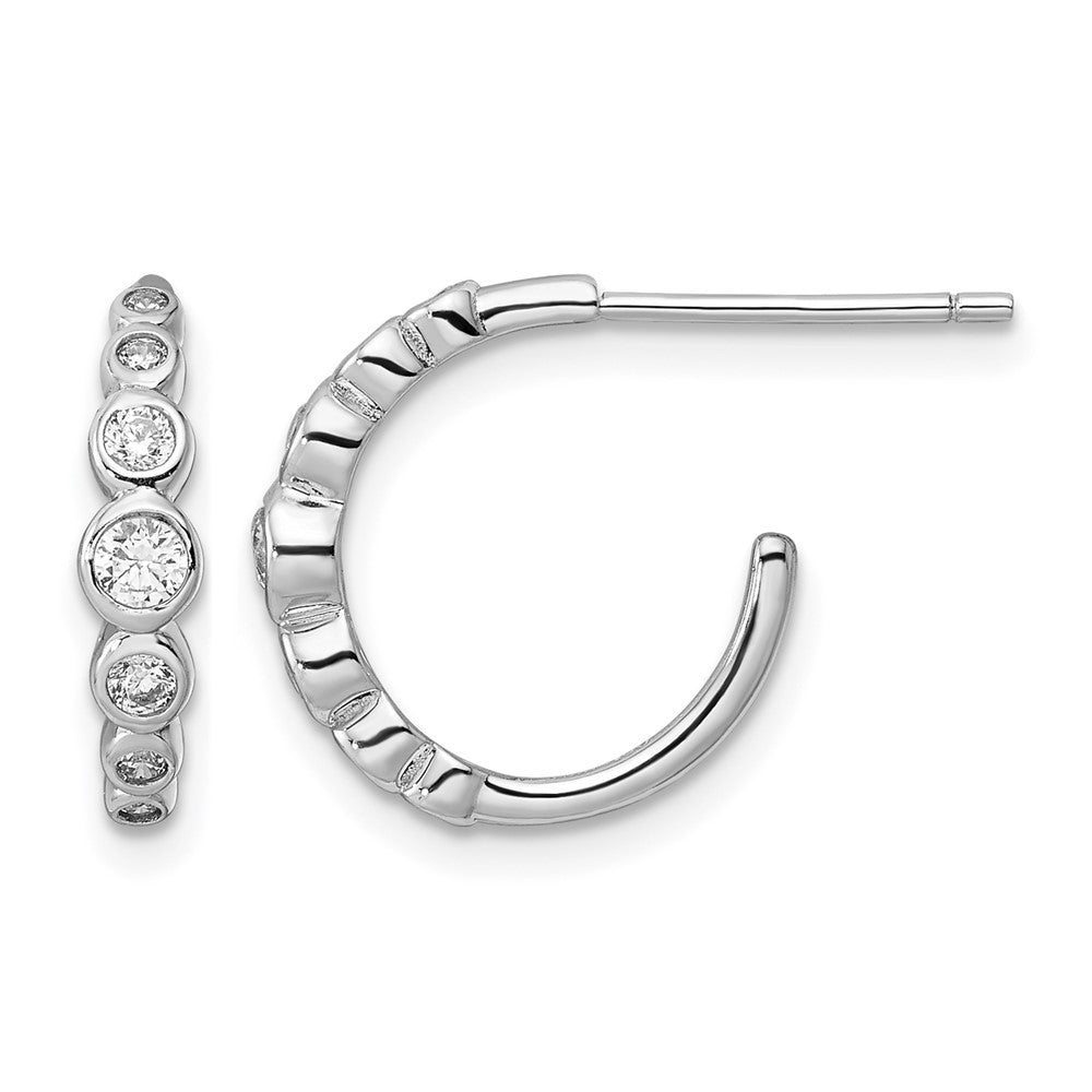 Sterling Silver Rhodium-plated CZ Post Hoop Earrings